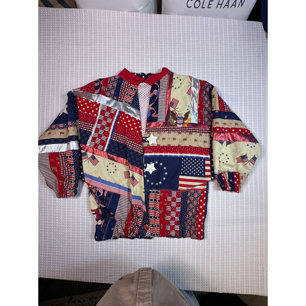 Vintage 1991 Quilt Jacket Americana Patchwork 90s Folk Art Eagle OOAK Size XL